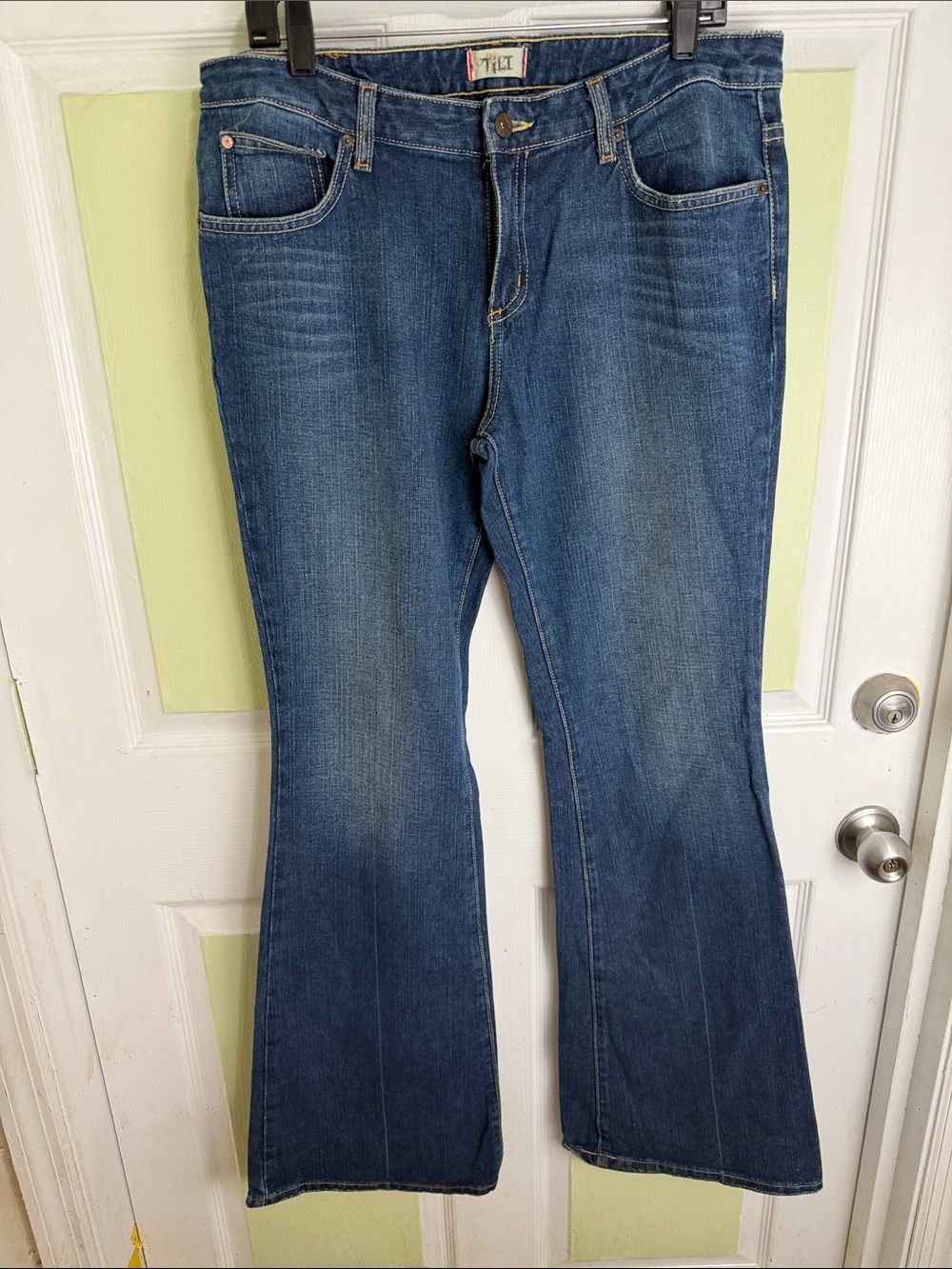 (2414) TILT Blue Flare Jeans with Subtle Fade, Size: 11 Long